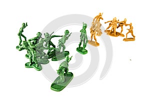 miniature toy soldiers on white background, close-up