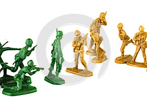 miniature toy soldiers on white background, close-up