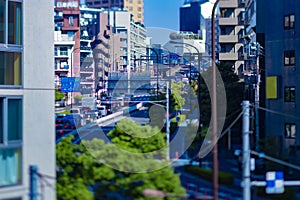 A miniature traffic jam at the city street in Tokyo tiltshift