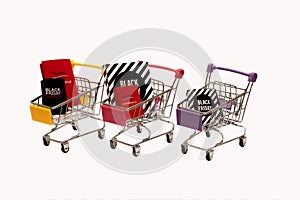 Miniature trolleys with black friday packages