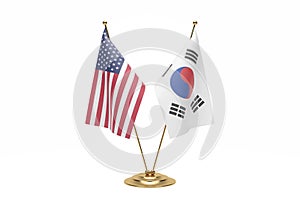 Miniature Usa And South Korea Flag Concept On White With Clipping Path