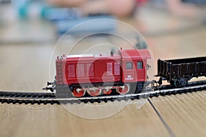 Miniature vintage train in red color