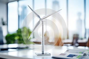 Miniature wind turbine model on office table
