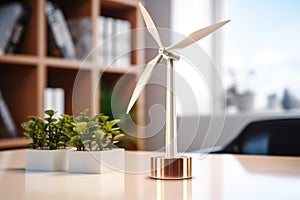 Miniature wind turbine model on office table