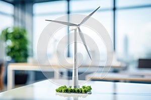 Miniature wind turbine model on office table