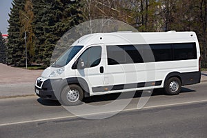 Minibus goes on city