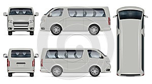 Minibus vector mockup. Isolated vehicle template side, front, back, top view