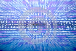 Minificated javascript code. Computer programming source code abstract screen of web developer. Digital technology modern backgrou