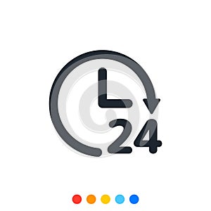 Minimal 24 hour clock icon,Analog clock,Vector and Illustration