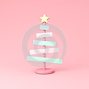 Minimal 3d abstract multi pastel colors christmas tree sign stand or christmas mock up decorations on light pink pastel