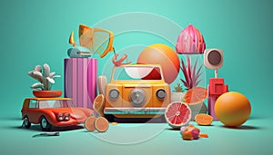 Minimal 3D summer scene. Miniature ultra realistic creative concept for advertisement created with AI