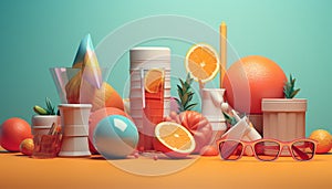 Minimal 3D summer scene. Miniature ultra realistic creative concept for advertisement created with AI