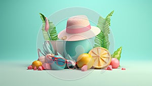 Minimal 3D summer scene. Miniature ultra realistic creative concept for advertisement created with AI