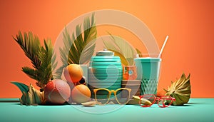 Minimal 3D summer scene. Miniature ultra realistic creative concept for advertisement created with AI