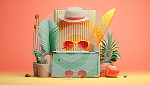 Minimal 3D summer scene. Miniature ultra realistic creative concept for advertisement created with AI