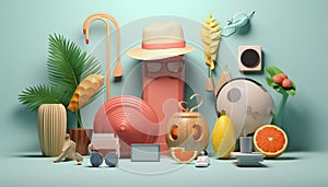 Minimal 3D summer scene. Miniature ultra realistic creative concept for advertisement created with AI