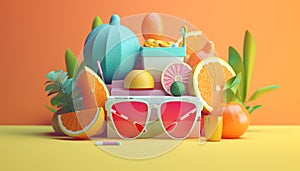 Minimal 3D summer scene. Miniature ultra realistic creative concept for advertisement created with AI