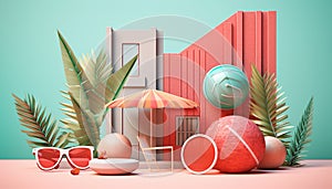 Minimal 3D summer scene. Miniature ultra realistic creative concept for advertisement created with AI