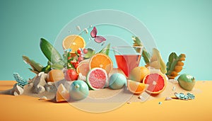 Minimal 3D summer scene. Miniature ultra realistic creative concept for advertisement created with AI