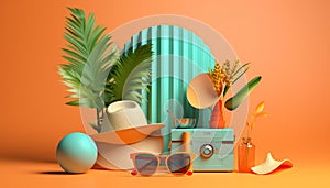 Minimal 3D summer scene. Miniature ultra realistic creative concept for advertisement created with AI