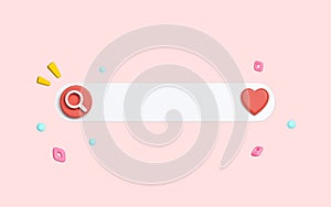 Minimal abstract background for online like and social media concept. Blank web search bar and pink heart on pink