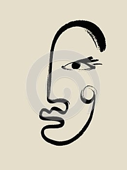 Minimal abstract cubism face. One line face.