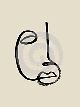 Minimal abstract cubism face. One line face.