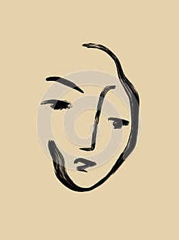 Minimal abstract cubism face. One line face.