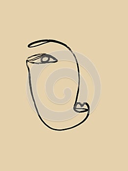 Minimal abstract cubism face. One line face.