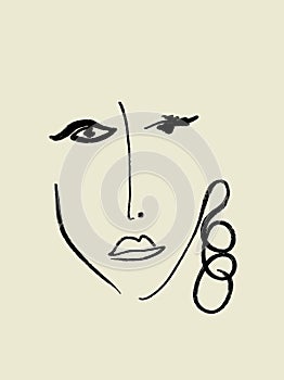 Minimal abstract cubism face. One line face.