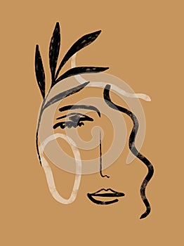 Minimal abstract cubism face. One line face.
