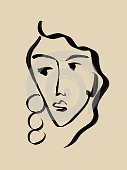 Minimal abstract cubism face. One line face.