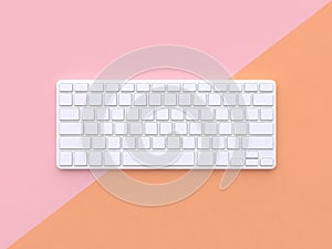 Minimal abstract technology concept white keyboard pastel pink orange background tilted 3d render