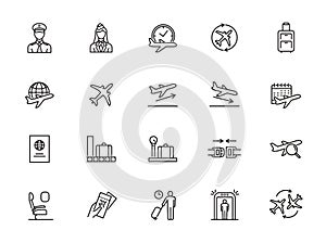 Minimal airport line icon set