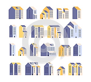 Minimal apartment houses. Residential buildings, urban city homes, town graphic. Architecture flat vector elements