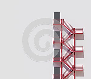 Minimal architecture building white wall red stairs ,3d rendering