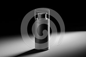 Minimal background for beauty concept. Black cream dispenser in bright light. 3d rendering