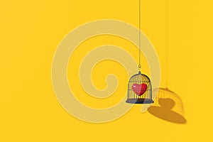 Minimal background of the heart in the birdcage. 3D rendering