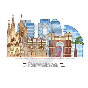 Minimal Barcelona City Linear Skyline - outline city buildings, linear, travel