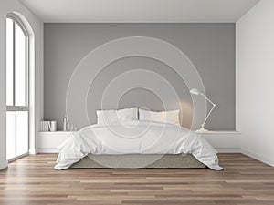 Minimal bedroom with gray wall 3d render