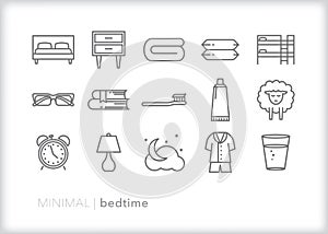 Bedtime icons for going to sleep at night photo