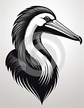 Minimal Black And White Pelican Logo Design. photo