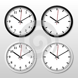 Minimal black and white wall clock isolated on white background,  vector