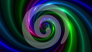 Minimal blue, green and red spiral in infinite rotation.