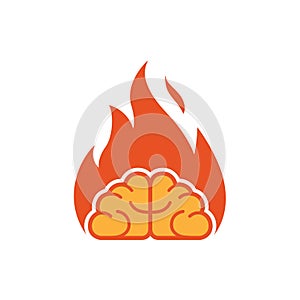 Minimal brain fire logo burning brain vector symbol