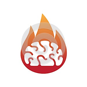 Minimal brain fire logo burning brain vector symbol