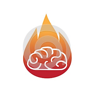 Minimal brain fire logo burning brain vector symbol