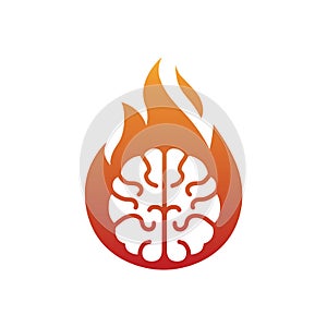 Minimal brain fire logo burning brain vector symbol