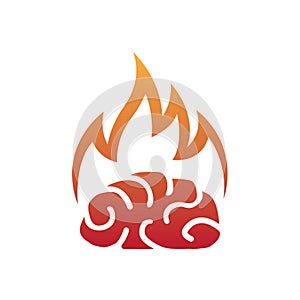 Minimal brain fire logo burning brain vector symbol