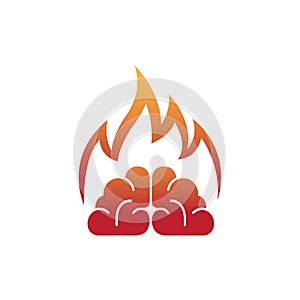 Minimal brain fire logo burning brain vector symbol